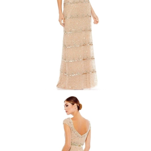 Mac Duggal Evening Beaded And Sequined Column Gown Nude Size 8 NWT - Picture 3 of 4